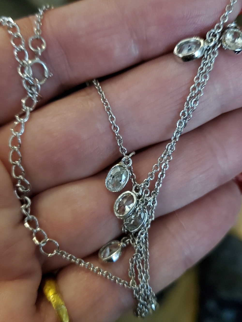 Sterling silver Teardrop Station Necklace in Silver with Clear Stones